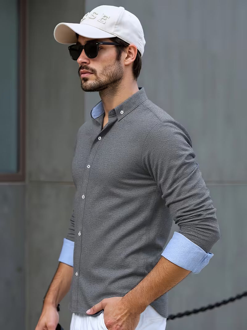 Men's Business Point Collar Button-Down Shirt – Long Sleeves Cuff Detail Workdays