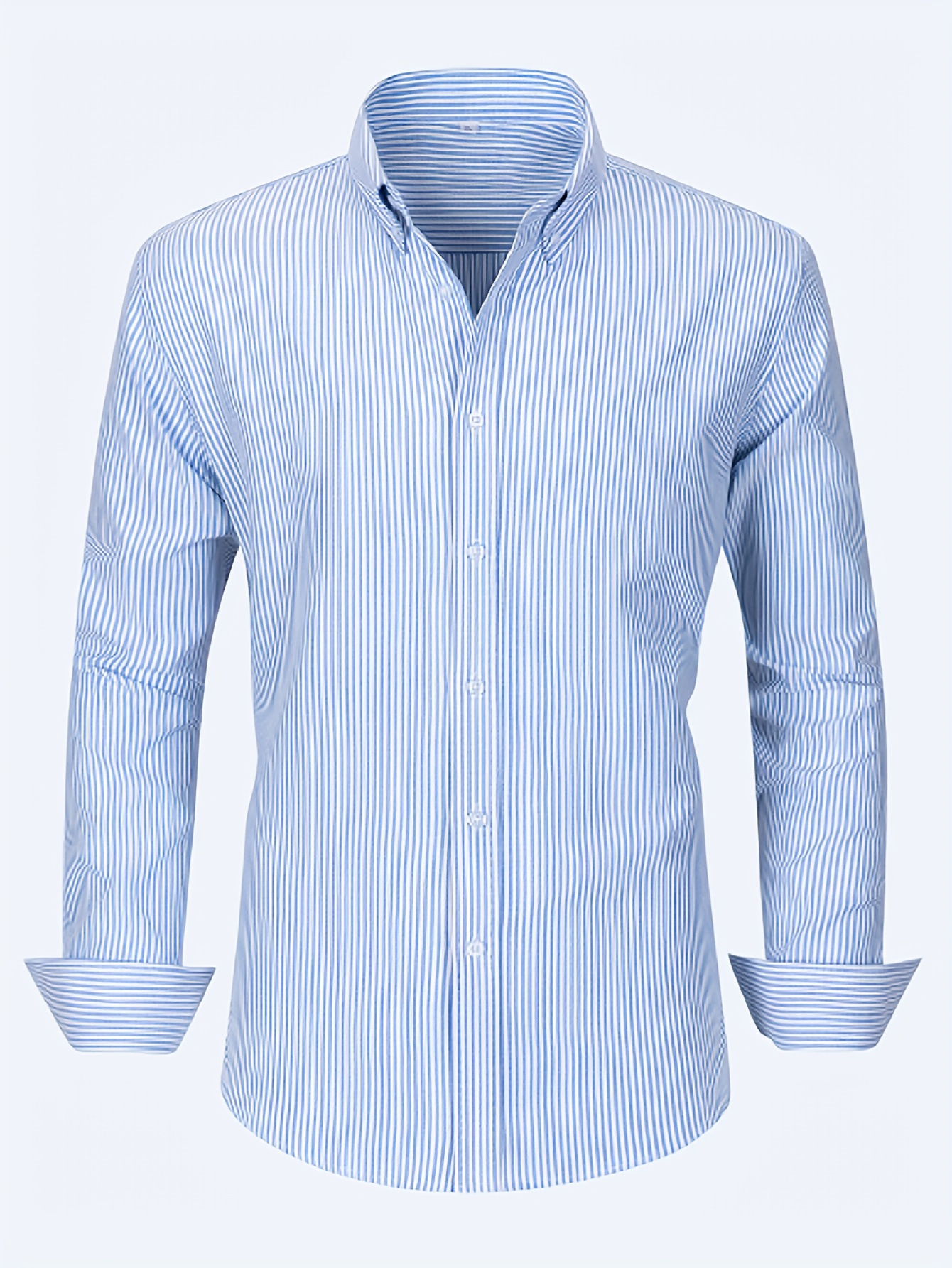 Men's Business Striped Button-Down Shirt – Long Sleeves Curved Hem Networking