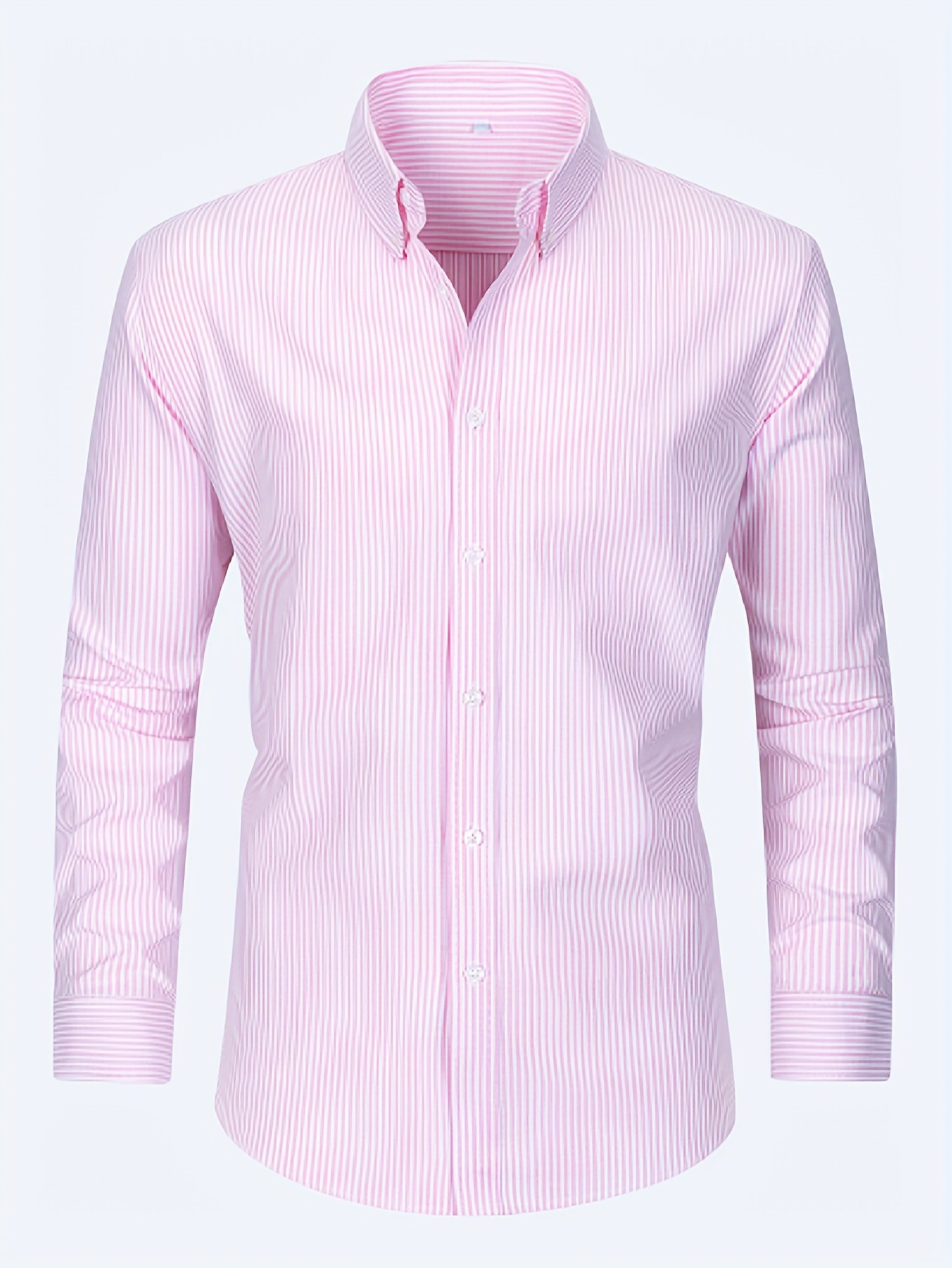 Men's Business Striped Button-Down Shirt – Long Sleeves Curved Hem Networking