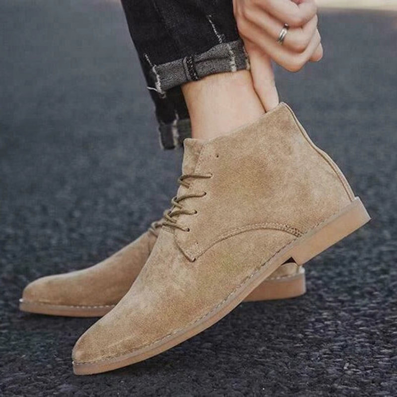 Men's Chukka Textured Boots – Lace-Up Round Toe Business Conferences