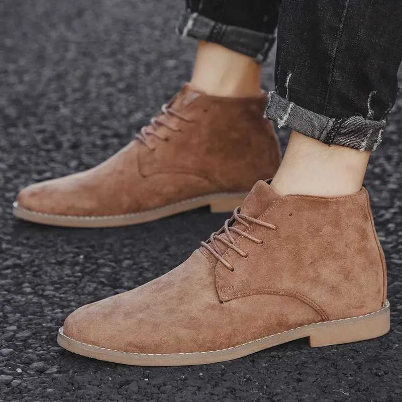 Men's Chukka Textured Boots – Lace-Up Round Toe Business Conferences