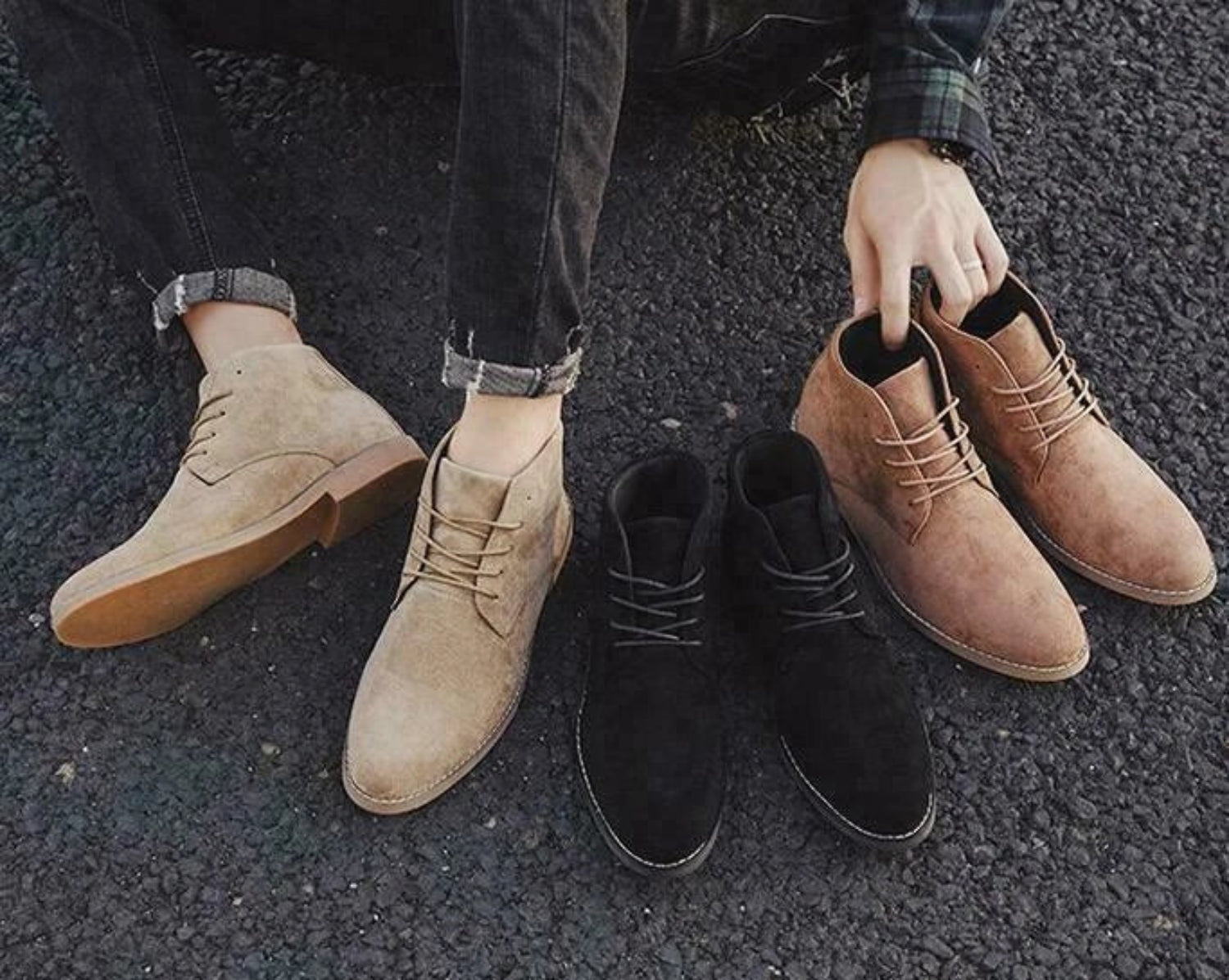 Men's Chukka Textured Boots – Lace-Up Round Toe Business Conferences