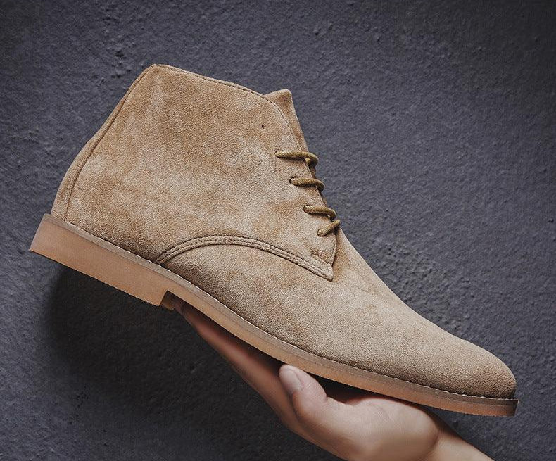 Men's Chukka Textured Boots – Lace-Up Round Toe Business Conferences