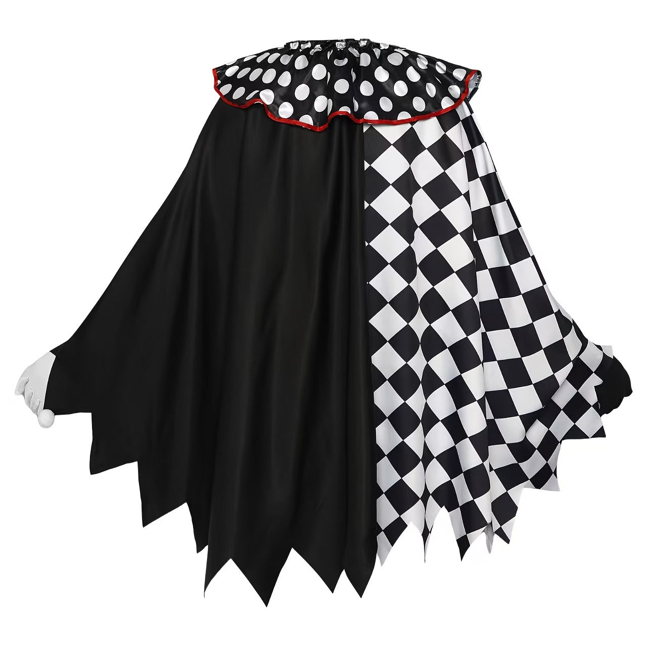 Men's Clown Checkerboard Costume – Poncho Cape Gloves Halloween Party