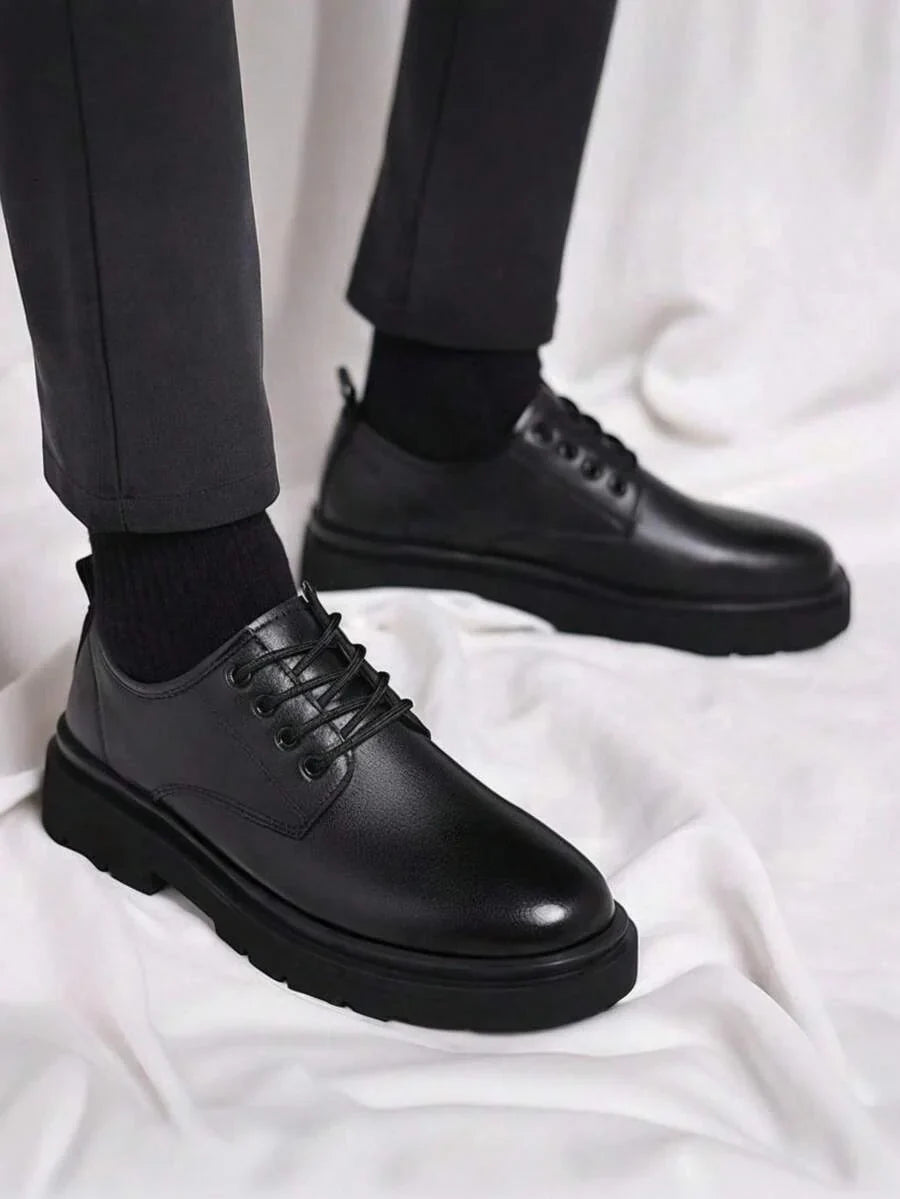 Men's Derby Plain Shoes – Lace-Up Round Toe Lug Sole Business Dinners