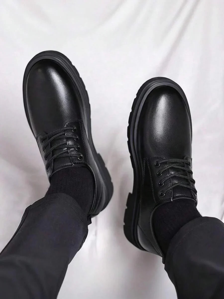 Men's Derby Plain Shoes – Lace-Up Round Toe Lug Sole Business Dinners