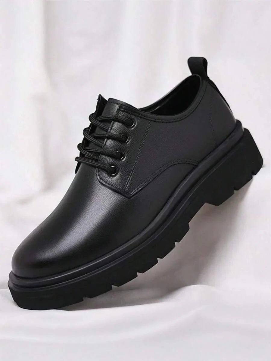 Men's Derby Plain Shoes – Lace-Up Round Toe Lug Sole Business Dinners