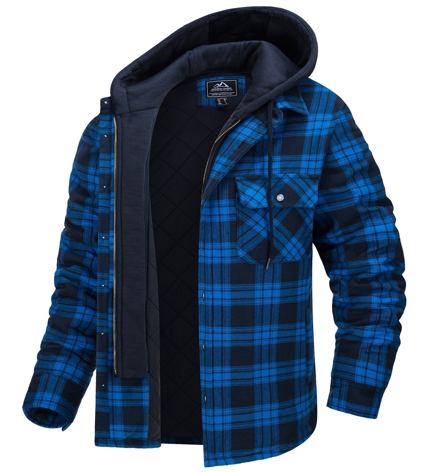 Men’s Hooded Flannel Shirt Jacket – Plaid Pattern Button Front Cabin Trips