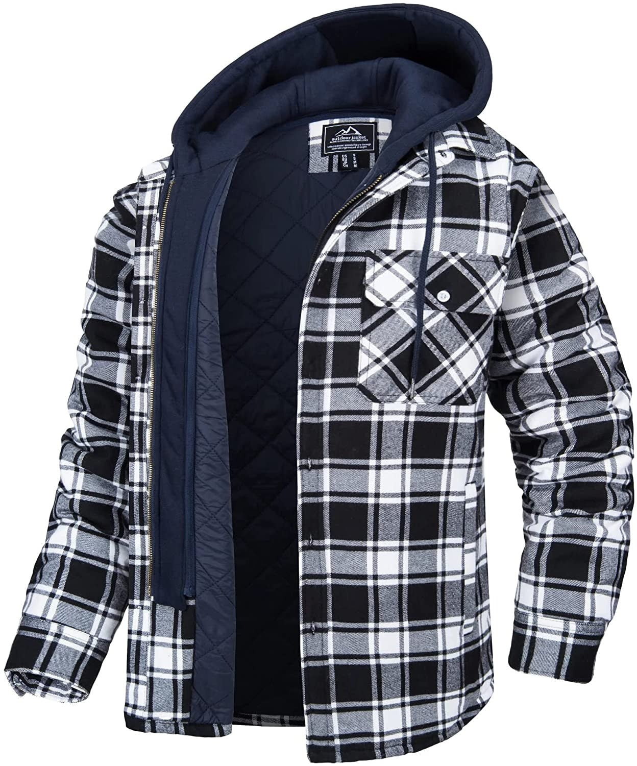 Men’s Hooded Flannel Shirt Jacket – Plaid Pattern Button Front Cabin Trips