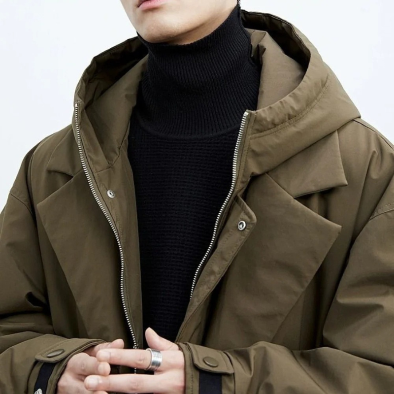 Men's Hooded Layered Trench Coat – Button Front Long Sleeve Commute Days