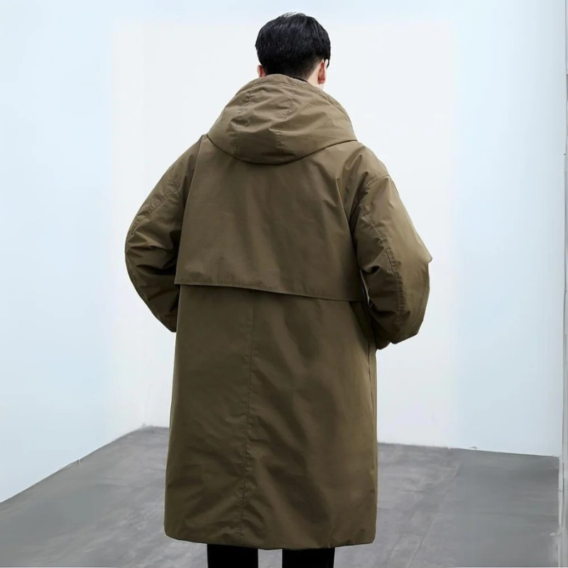 Men's Hooded Layered Trench Coat – Button Front Long Sleeve Commute Days