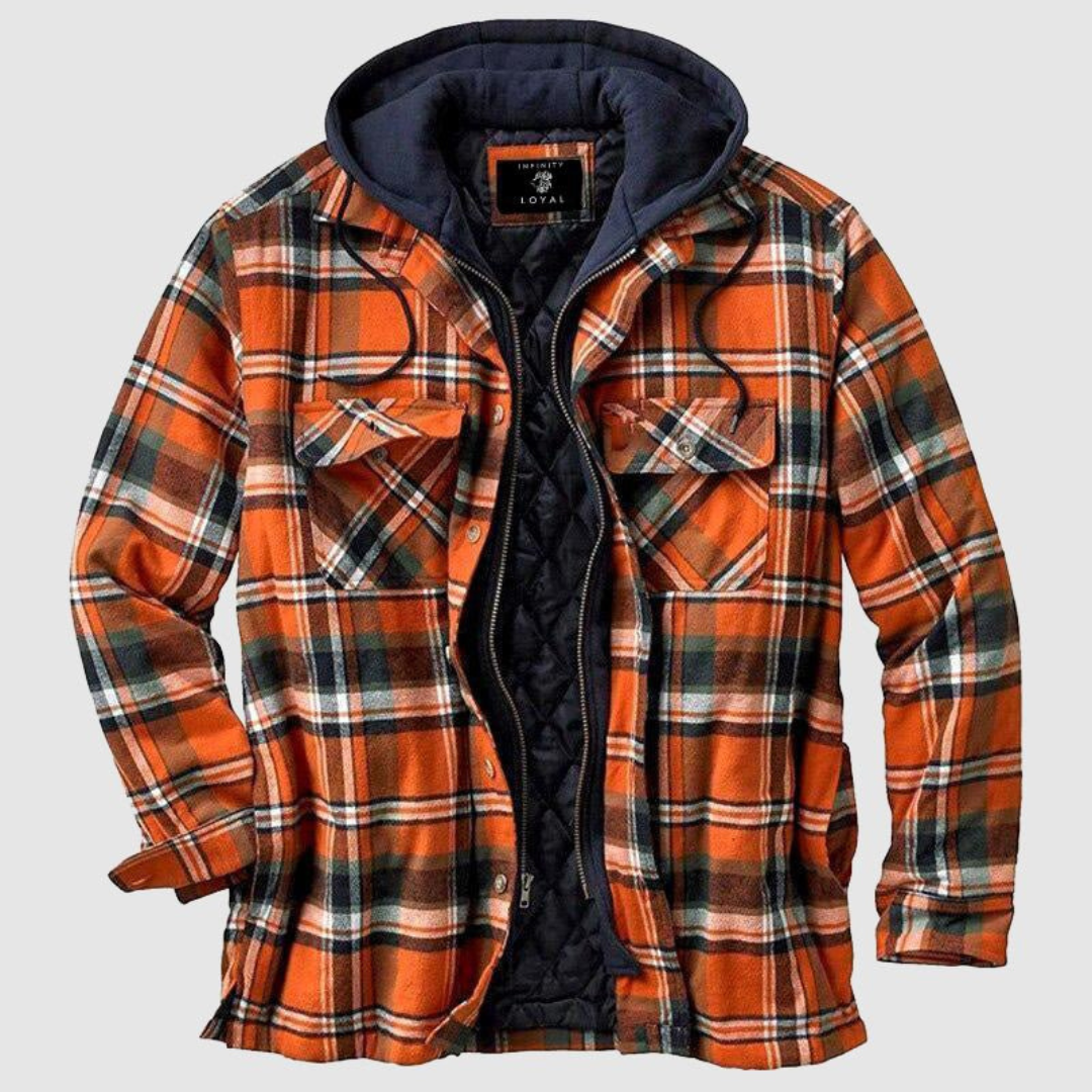 Men's Hooded Quilted Flannel Shirt Jacket – Plaid Long Sleeve Campfire Evenings