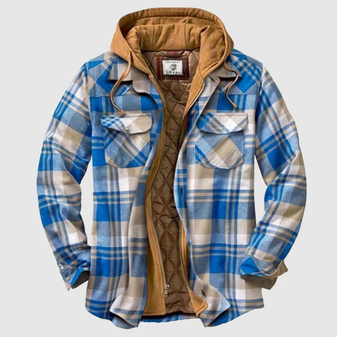 Men's Hooded Quilted Flannel Shirt Jacket – Plaid Long Sleeve Campfire Evenings