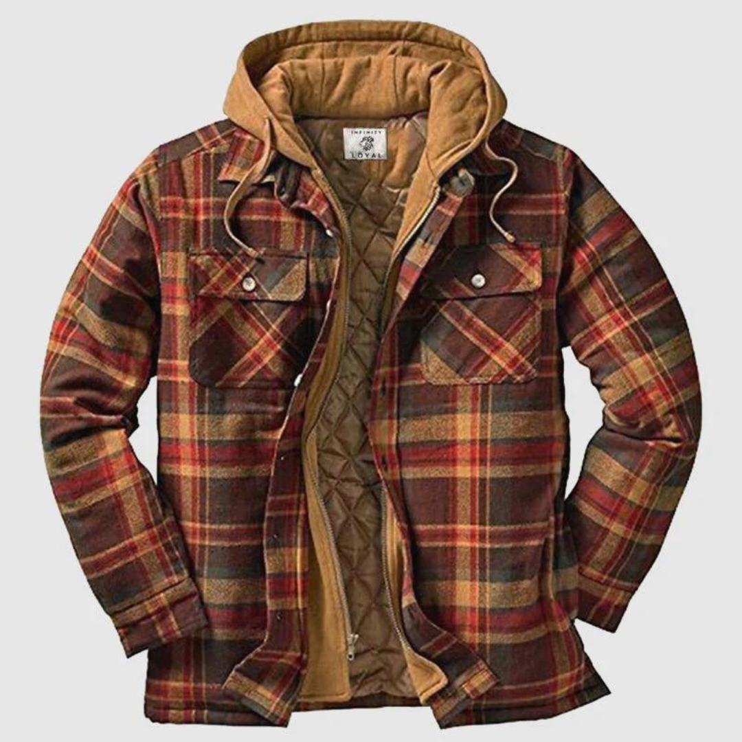 Men's Hooded Quilted Flannel Shirt Jacket – Plaid Long Sleeve Campfire Evenings