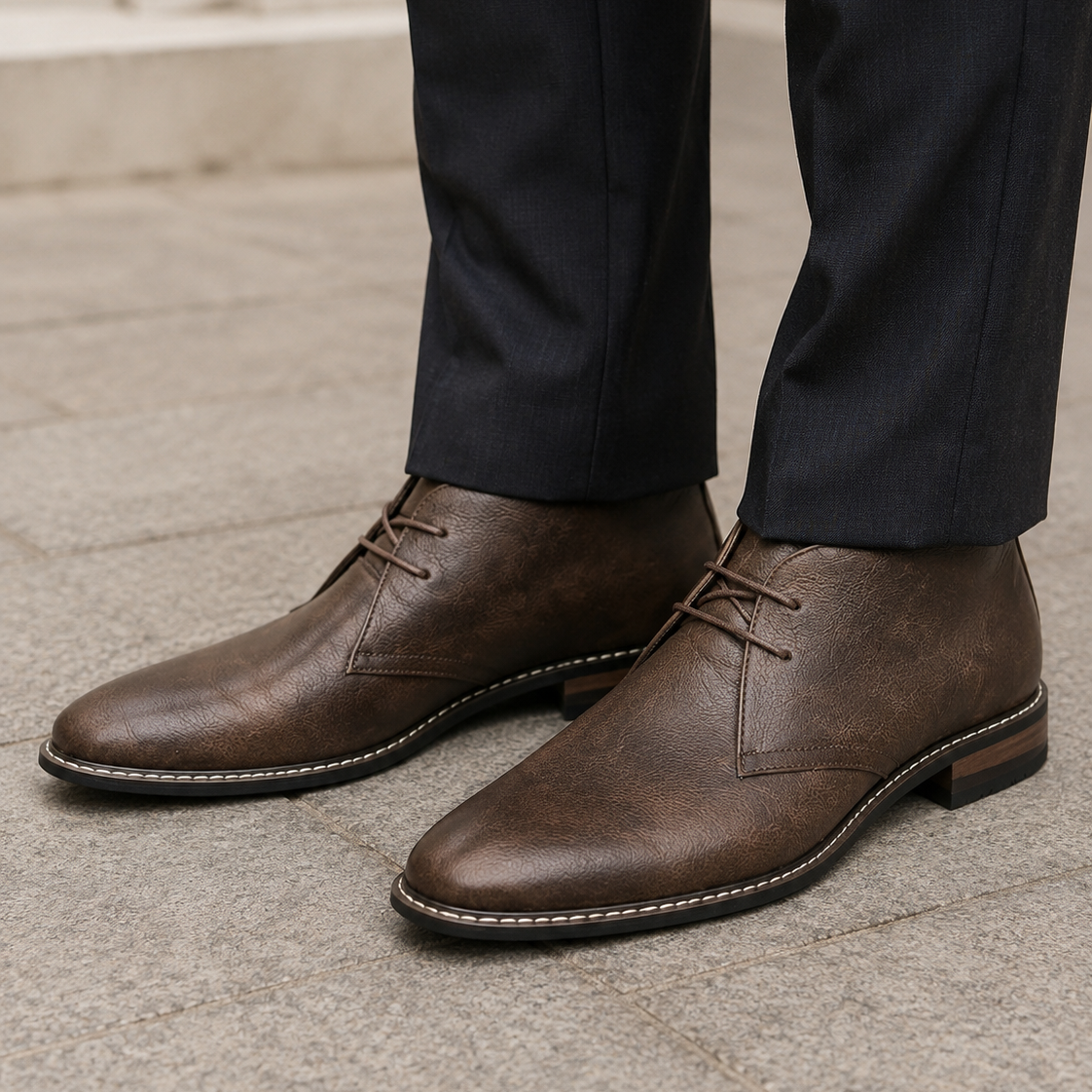 Men's Lace-Up Mid-Cut Chukka Boots – Round Toe Low Heel City Events