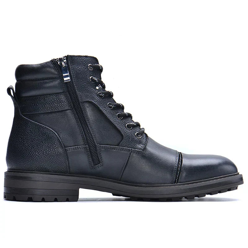 Men's Lace-Up Textured Boots – Side Zip Cap Toe Live Music Events