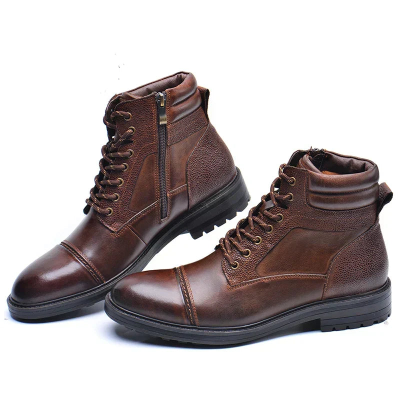 Men's Lace-Up Textured Boots – Side Zip Cap Toe Live Music Events
