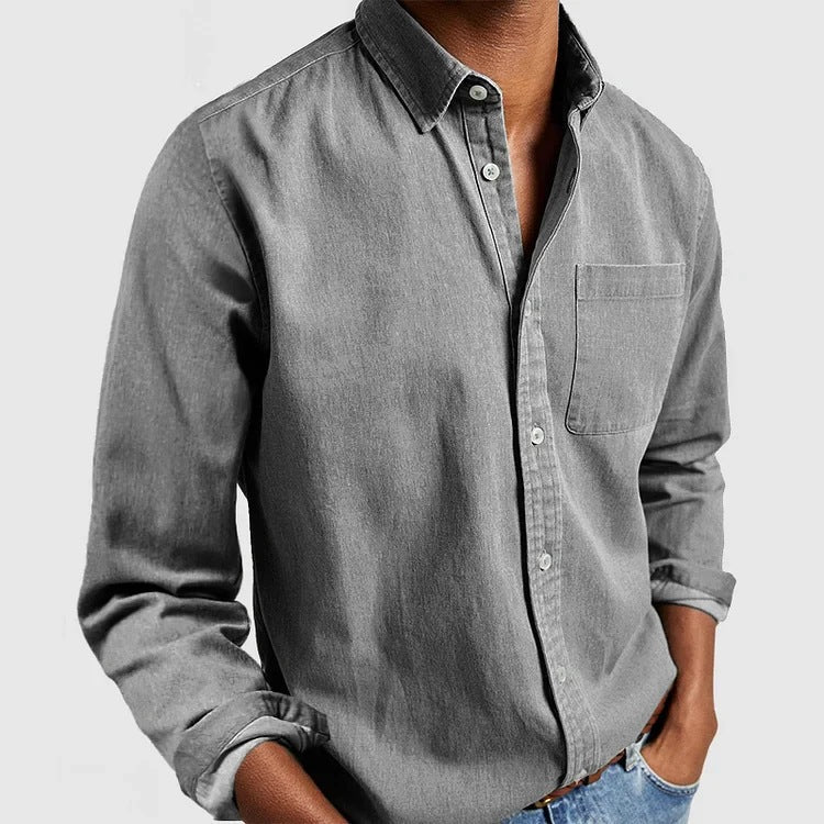 Men's Long Sleeve Button Down Shirt – Point Collar Chest Pocket Smart Casual
