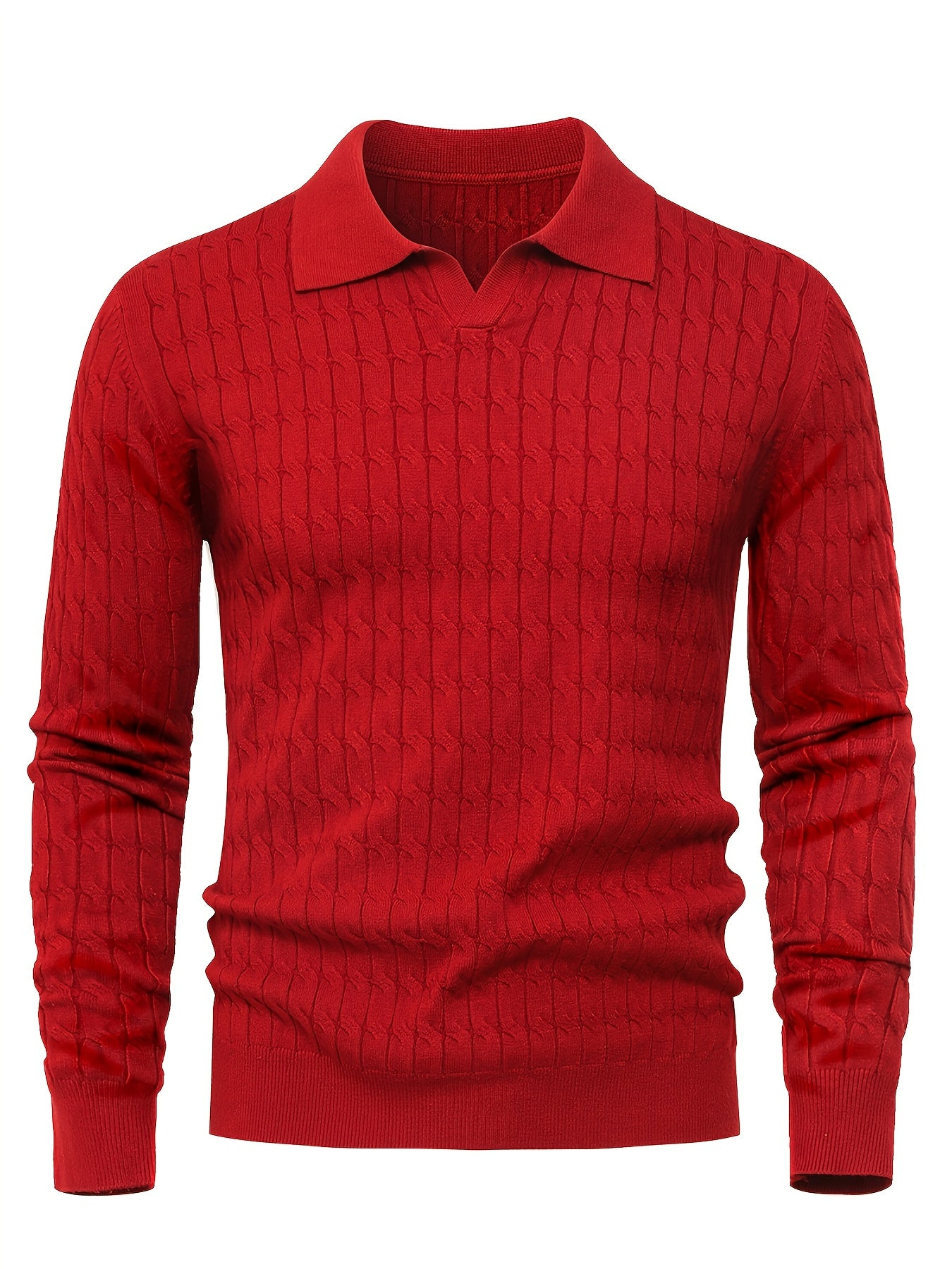Men's Long Sleeve Textured Polo Sweater – Collared Ribbed-Trim Holiday Gatherings