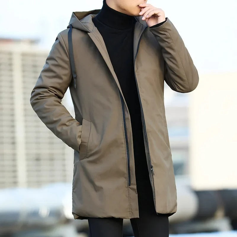 Men's Longline Hooded Coat – Zip Front Quilted Lining Weekend Markets