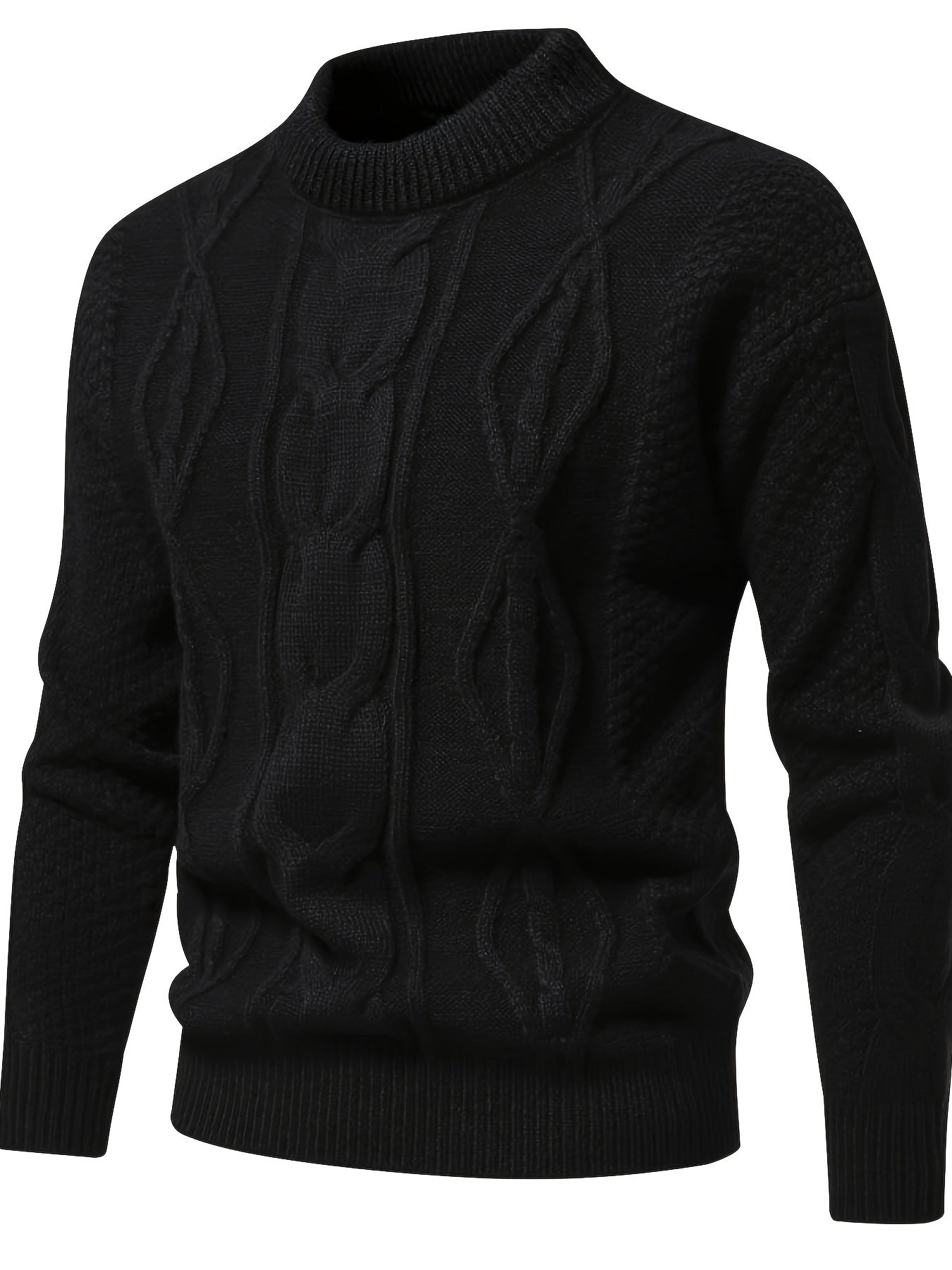 Men's Mock Neck Textured Knitted Sweater – Ribbed Cuffs Ribbed Hem Museum Visits