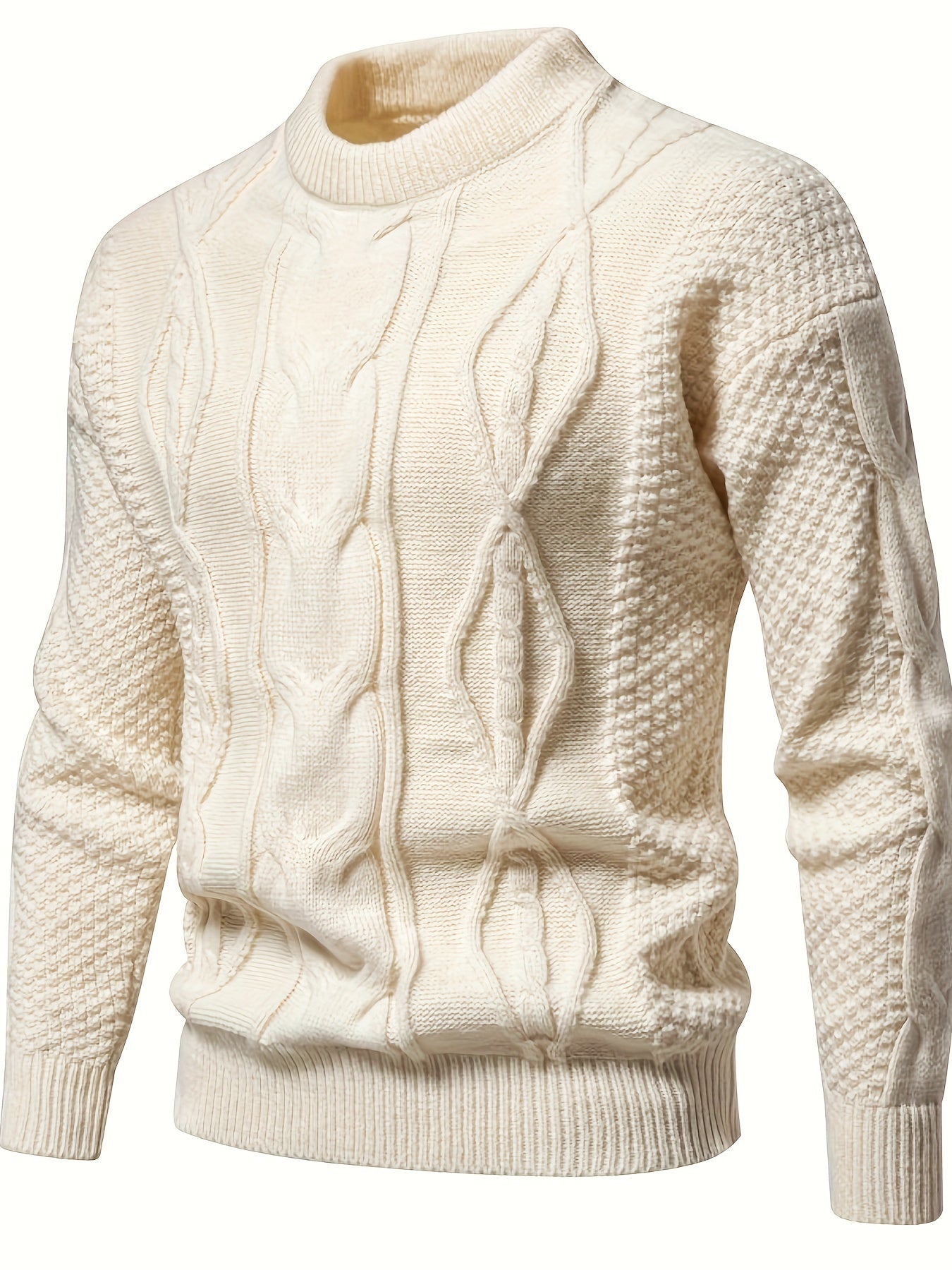 Men's Mock Neck Textured Knitted Sweater – Ribbed Cuffs Ribbed Hem Museum Visits