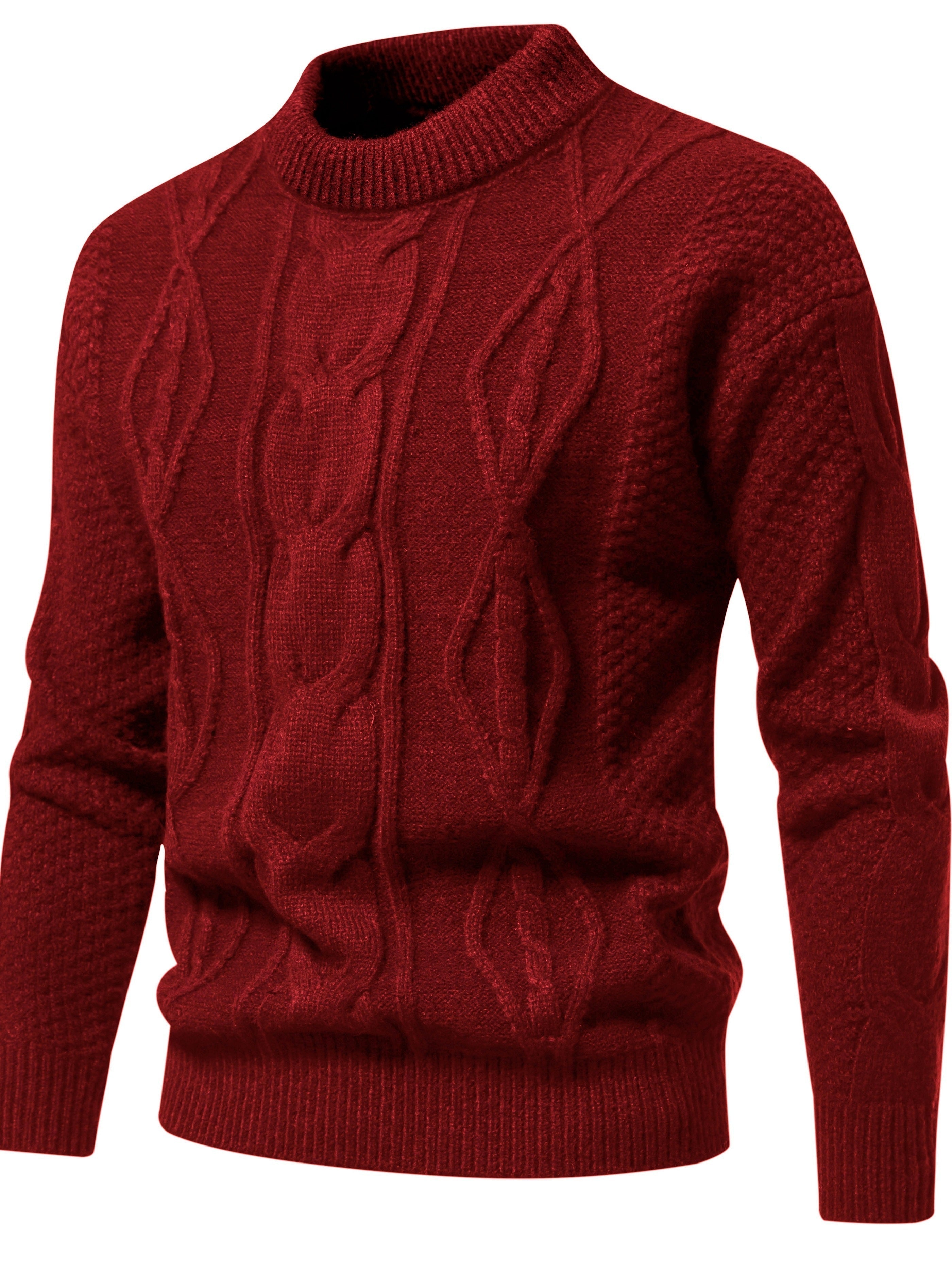 Men's Mock Neck Textured Knitted Sweater – Ribbed Cuffs Ribbed Hem Museum Visits