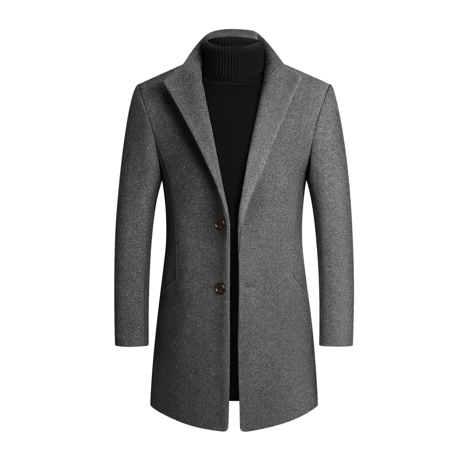 Men's Notched Collar Textured Coat – Two-Button Long Sleeve Evening Plans