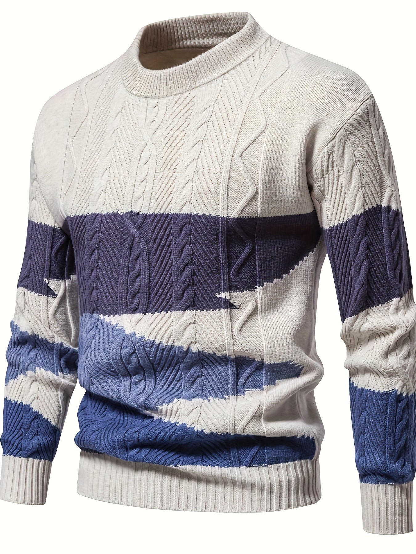 Men's Pullover Cable Pattern Knitted Sweater – Mock Neck Long Sleeves Reunions