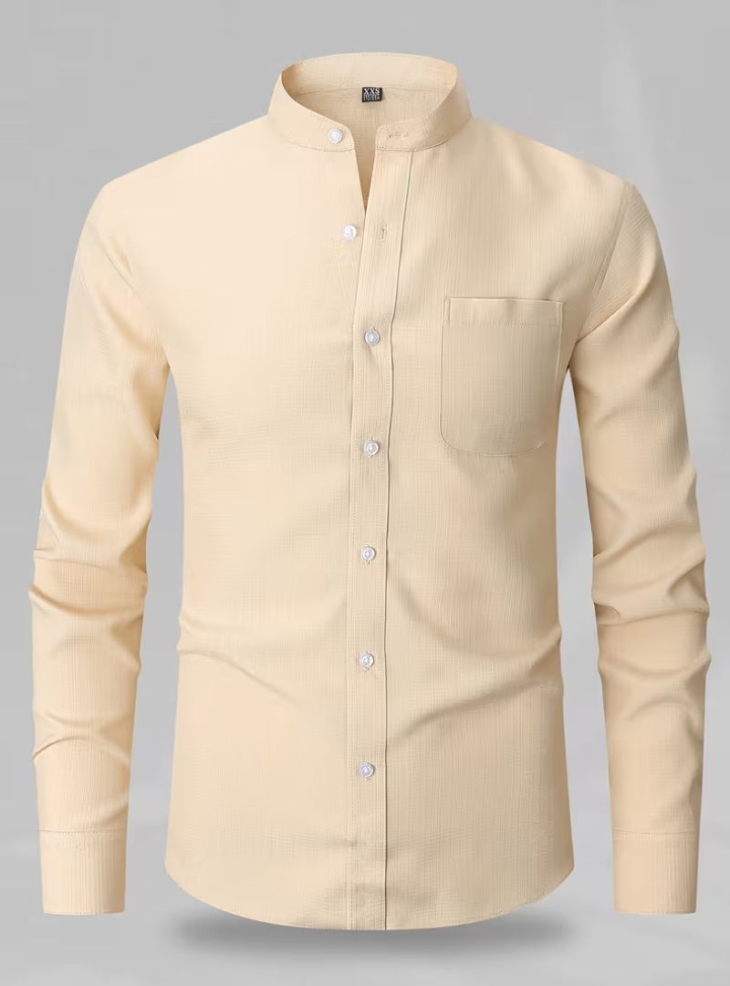 Men's Stand Collar Long Sleeve Shirt – Button Front Chest Pocket Office Days