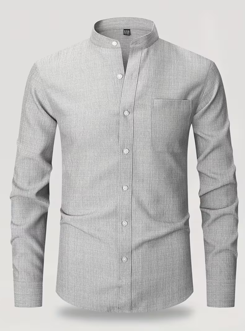 Men's Stand Collar Long Sleeve Shirt – Button Front Chest Pocket Office Days