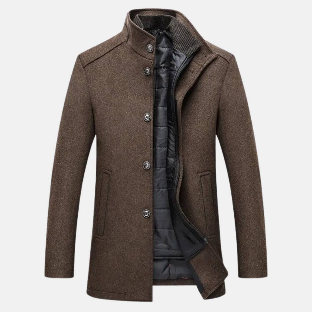 Men's Stand Collar Textured Coat – Button Front Inner Zip Seasonal Gatherings