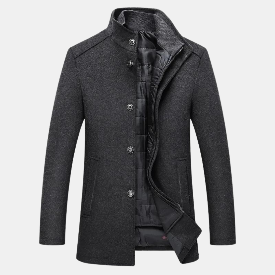 Men's Stand Collar Textured Coat – Button Front Inner Zip Seasonal Gatherings