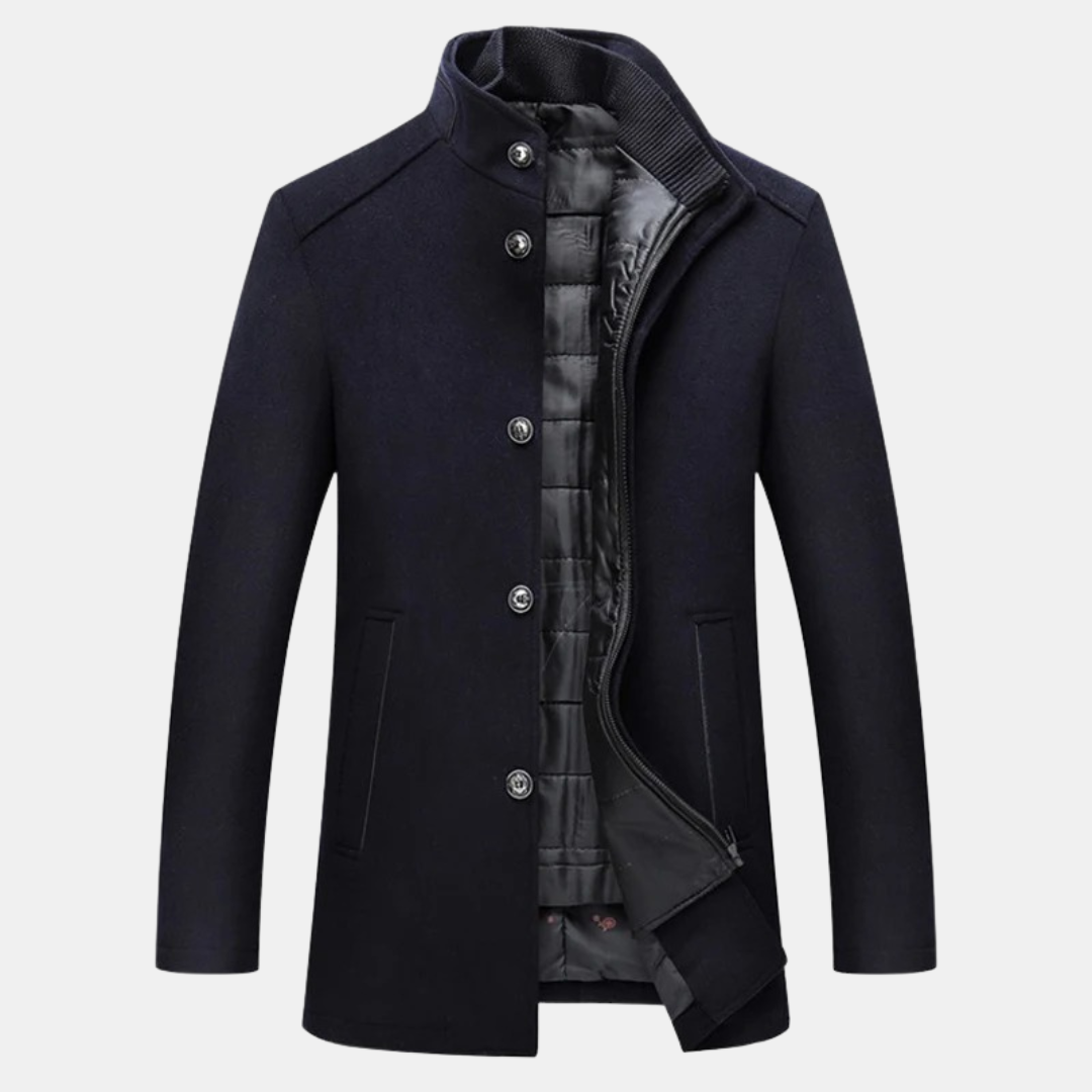 Men's Stand Collar Textured Coat – Button Front Inner Zip Seasonal Gatherings