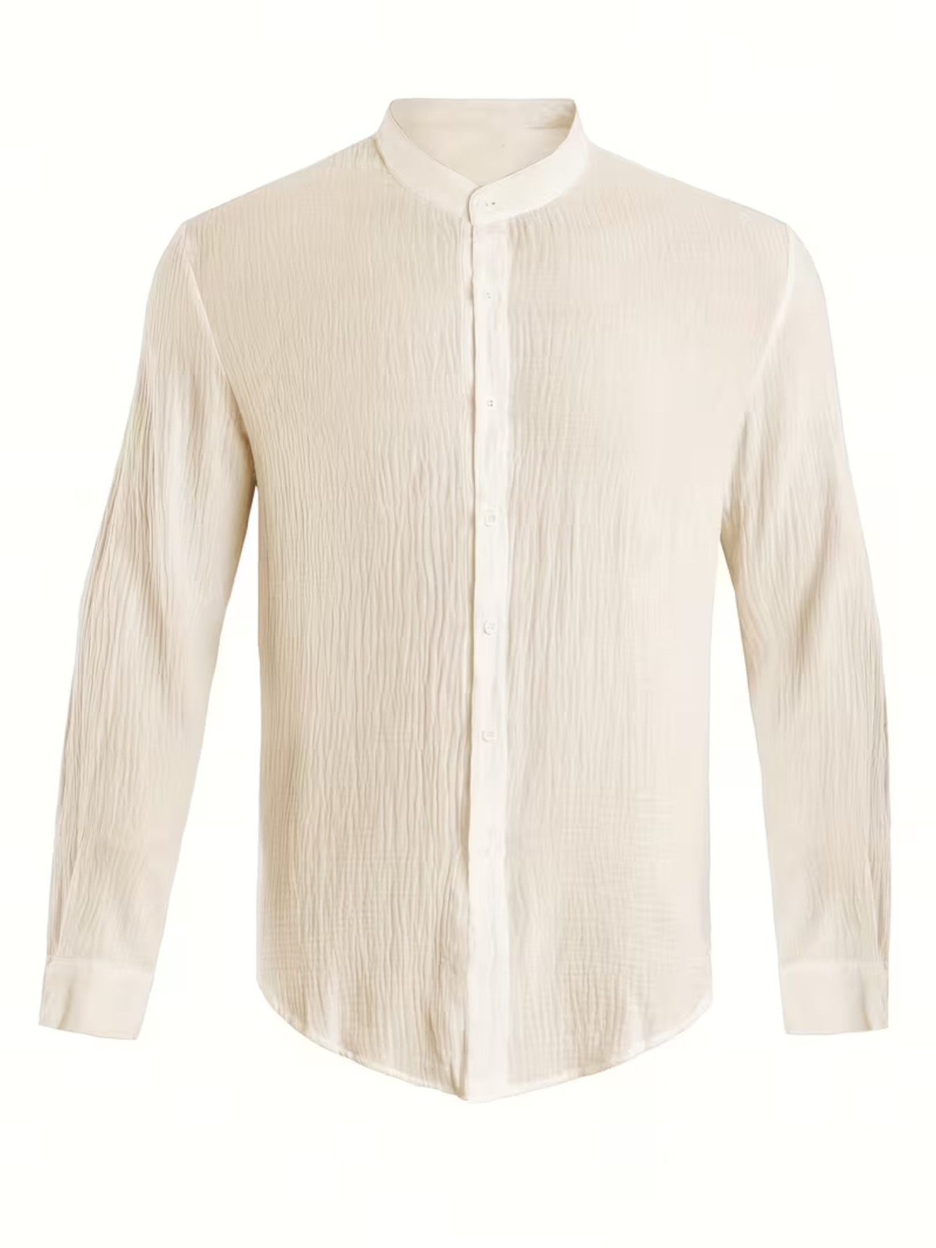 Men's Textured Button-Up Shirt – Band Collar Long Sleeves Office Days