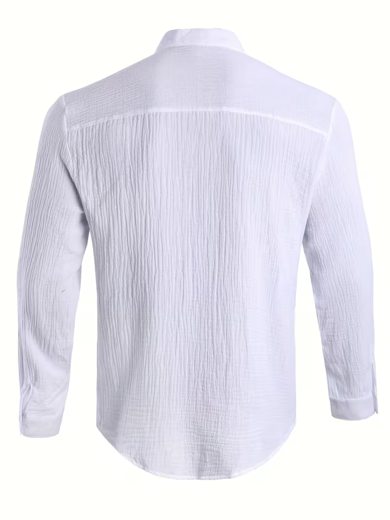 Men's Textured Button-Up Shirt – Band Collar Long Sleeves Office Days