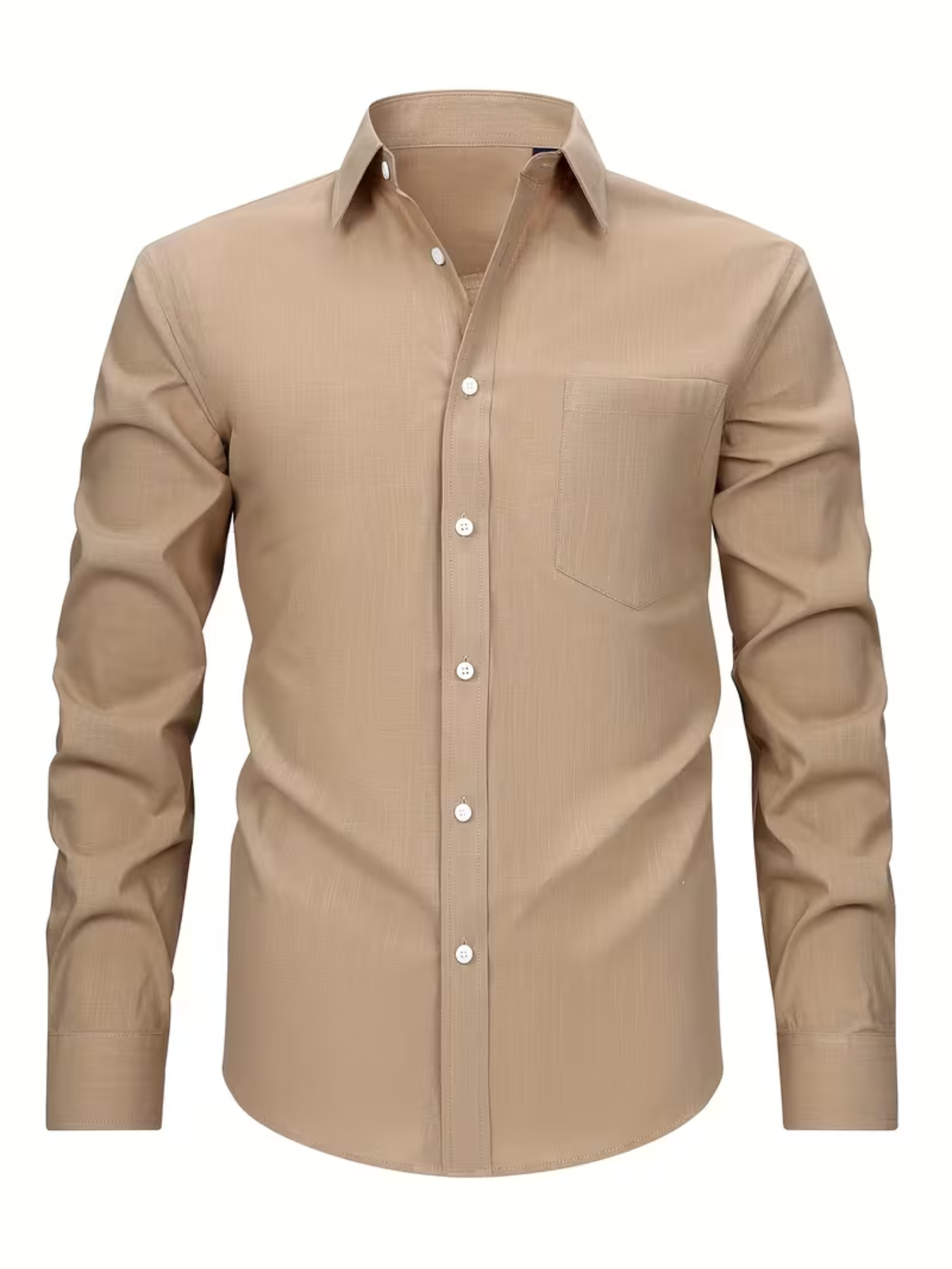 Men's Textured Collared Button-Down Shirt – Chest Pocket Long Sleeves Seminars