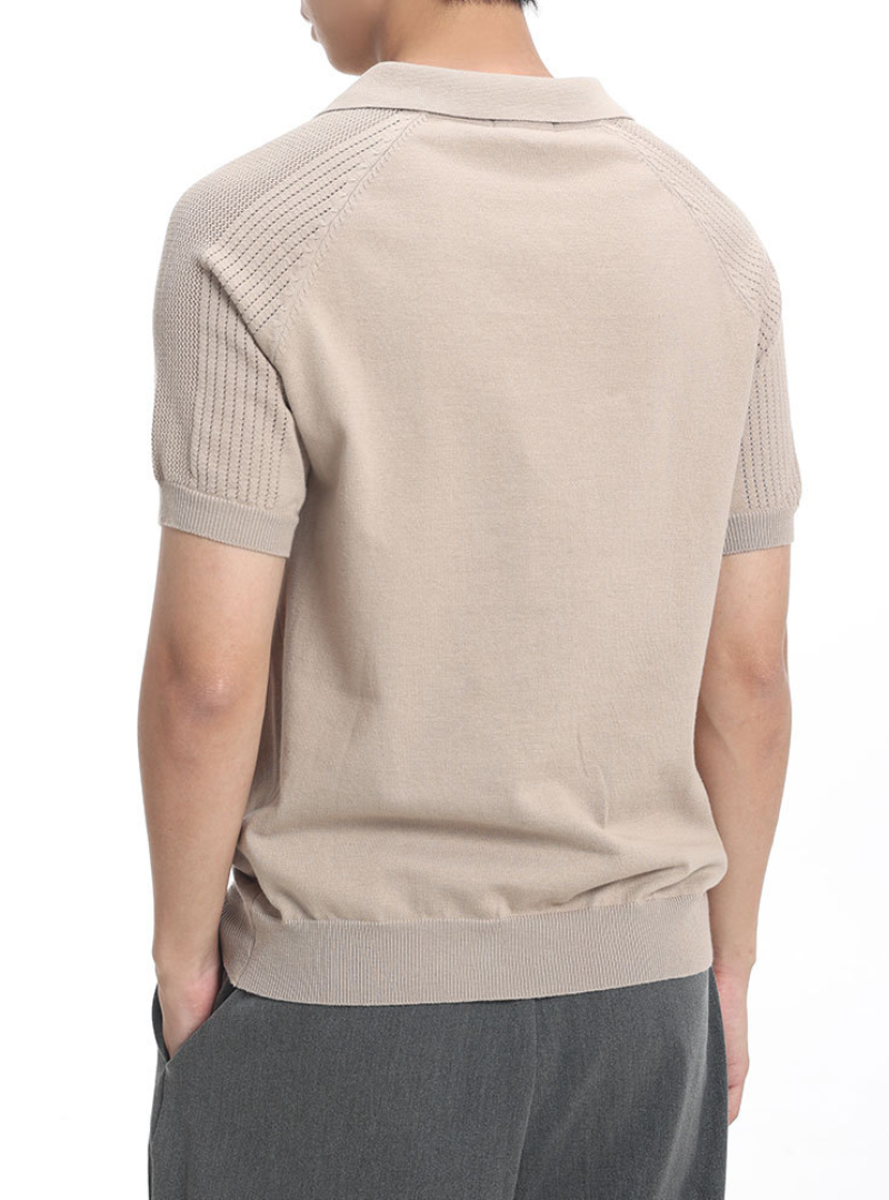 Men's Textured Knit Polo Shirt – Collared V-Neck Short Sleeves Weekend Brunches