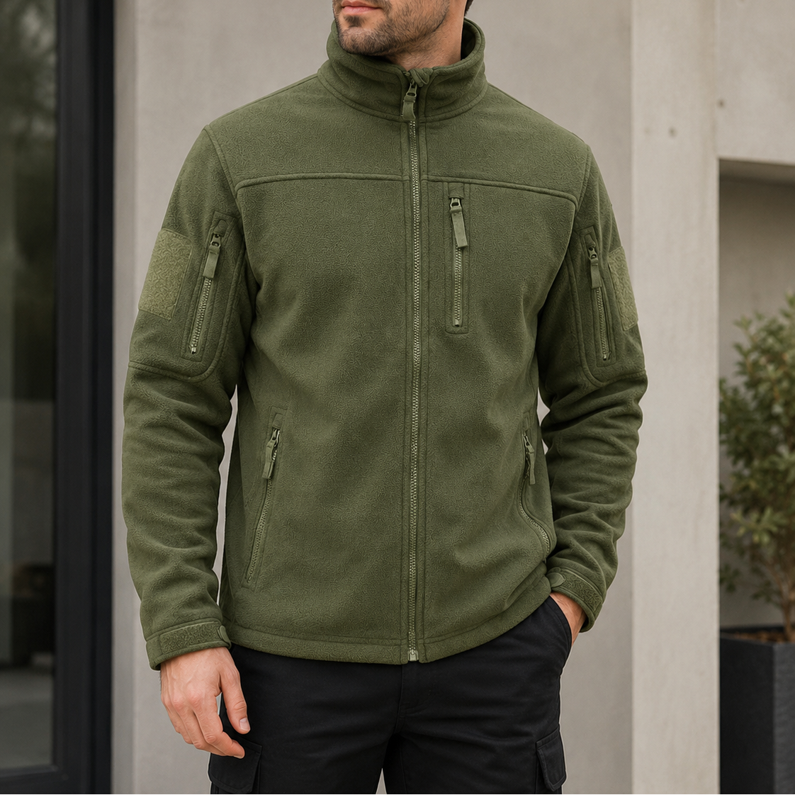 Men's Utility Fleece Jacket – Full Zip Zipper Pockets Hiking Trips
