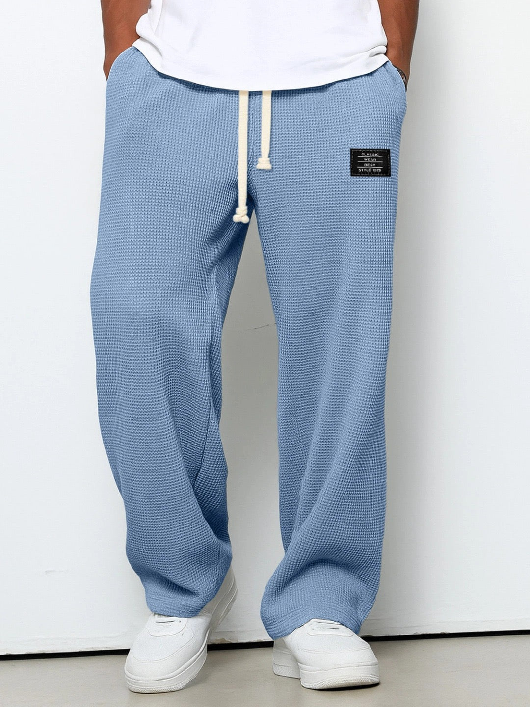 Men's Wide-Leg Textured Sweatpants – Side Pockets Full Length Airport Travel