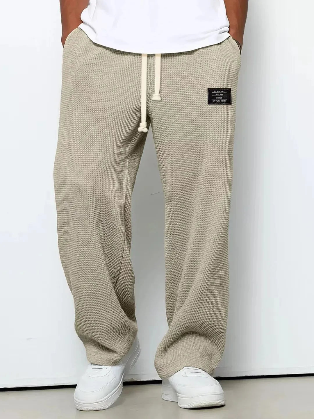 Men's Wide-Leg Textured Sweatpants – Side Pockets Full Length Airport Travel