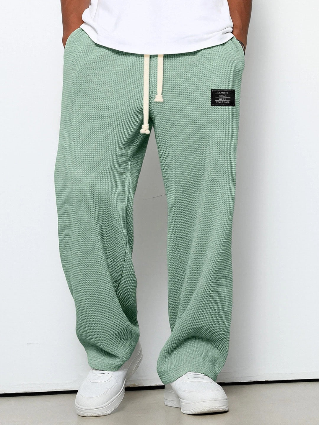 Men's Wide-Leg Textured Sweatpants – Side Pockets Full Length Airport Travel