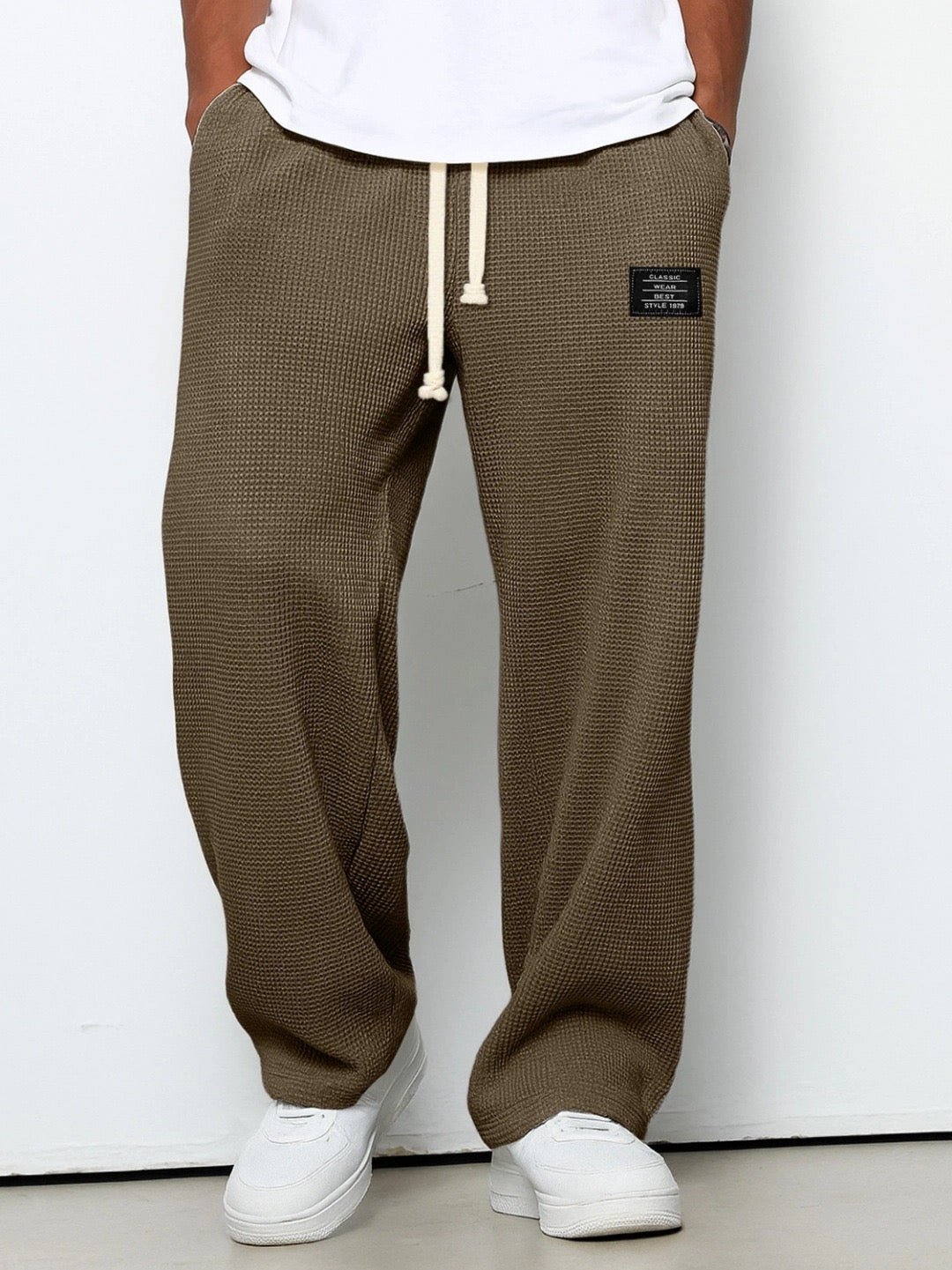 Men's Wide-Leg Textured Sweatpants – Side Pockets Full Length Airport Travel