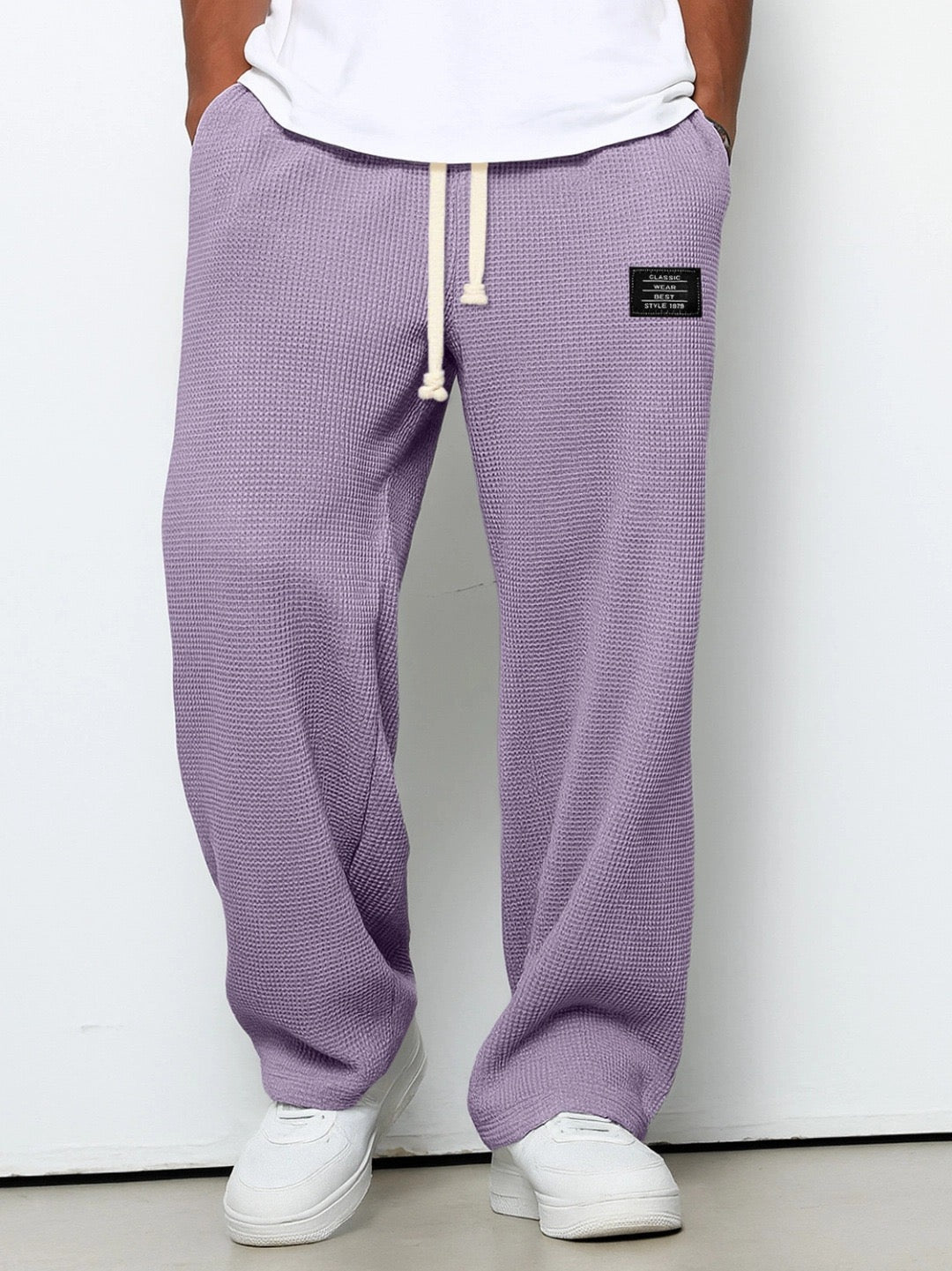 Men's Wide-Leg Textured Sweatpants – Side Pockets Full Length Airport Travel