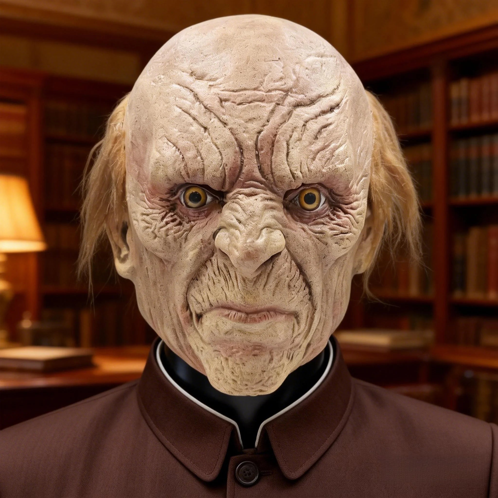 Men's Wrinkled Monster Mask – Attached Hair Full Head Halloween Party