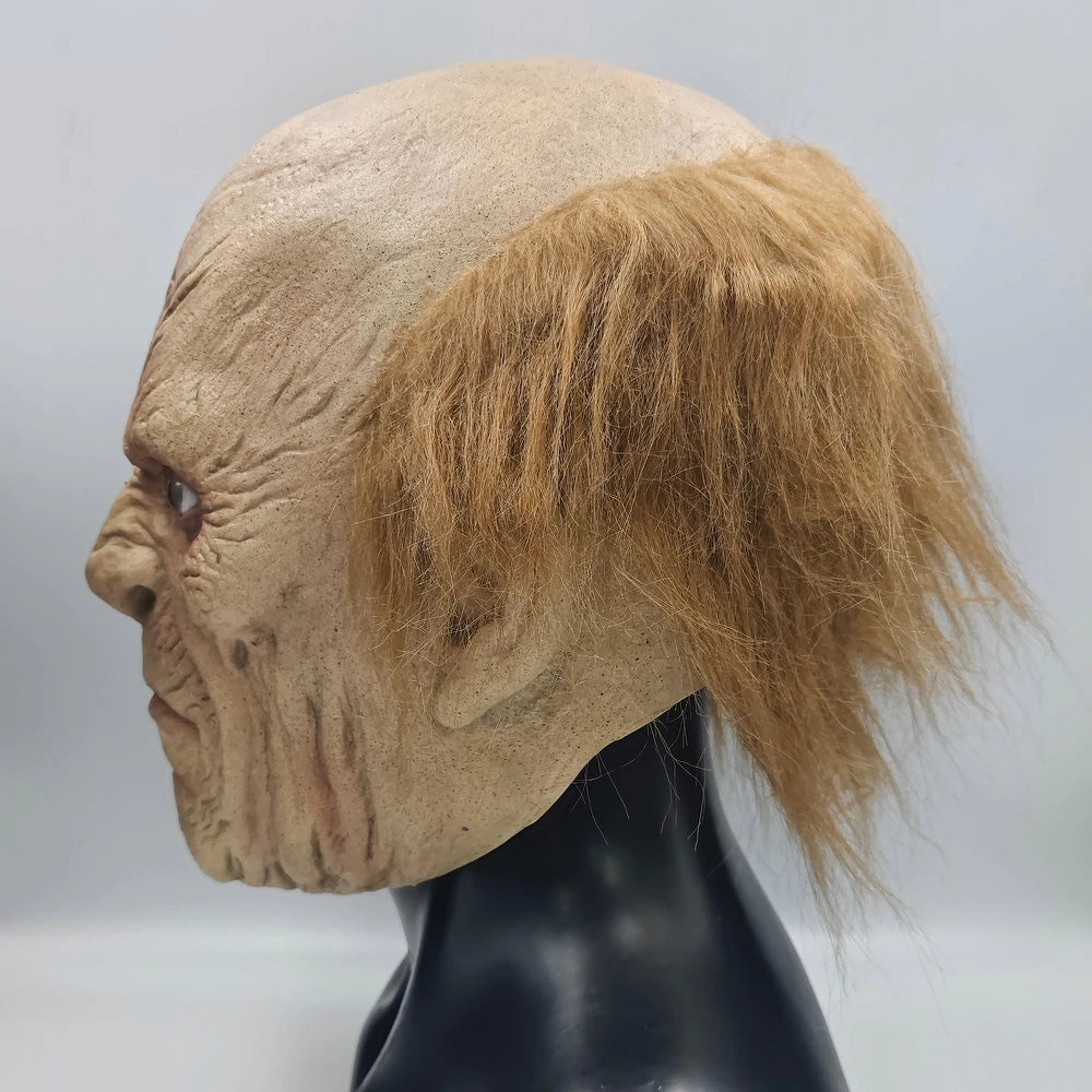 Men's Wrinkled Monster Mask – Attached Hair Full Head Halloween Party