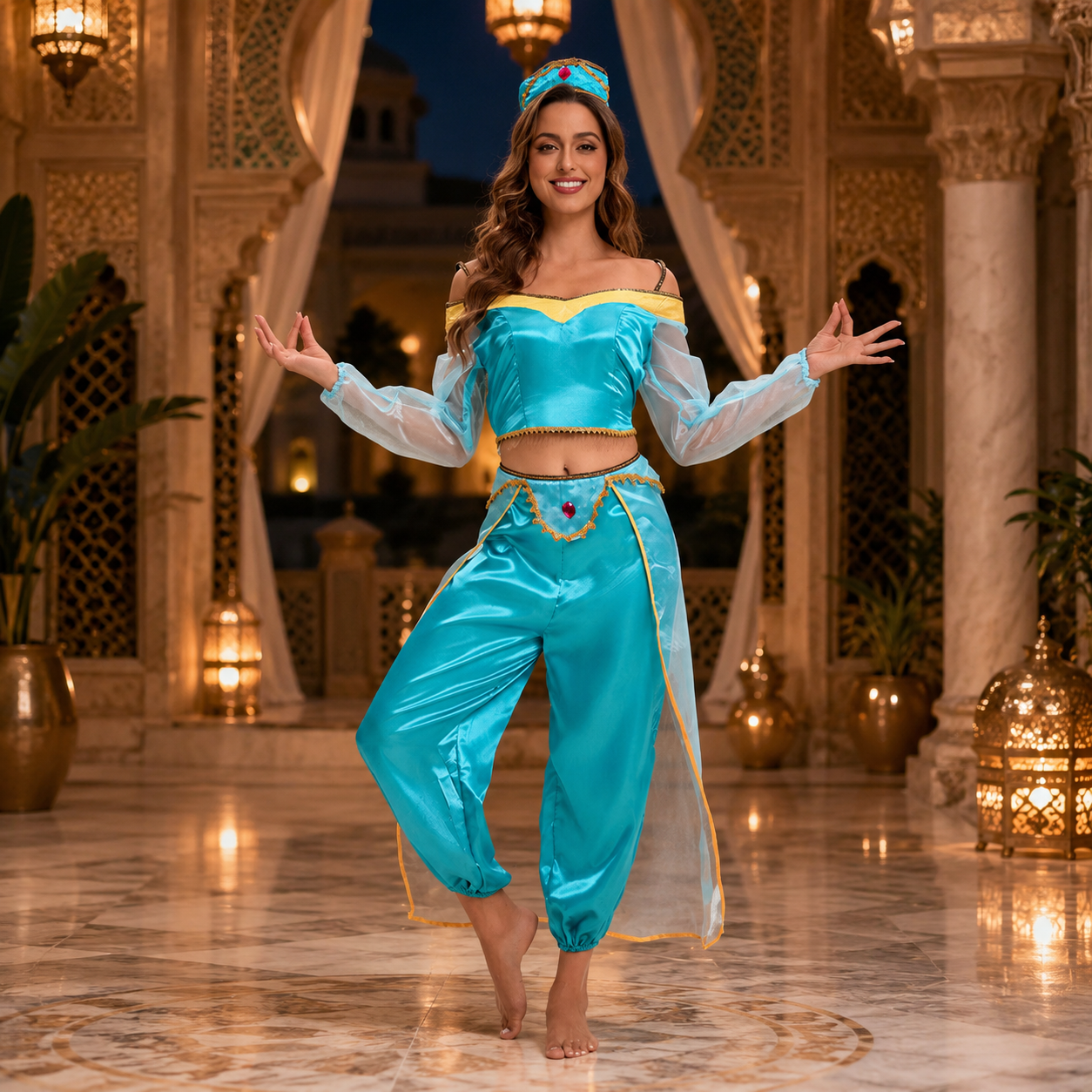Women's Arabian Princess Costume – Off Shoulder Sheer Sleeve Halloween Party