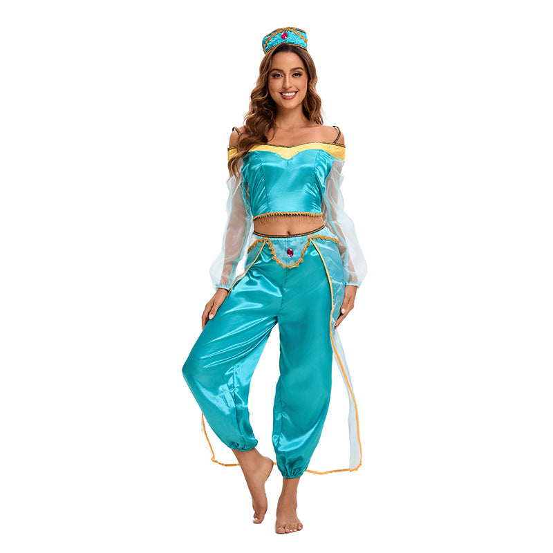 Women's Arabian Princess Costume – Off Shoulder Sheer Sleeve Halloween Party