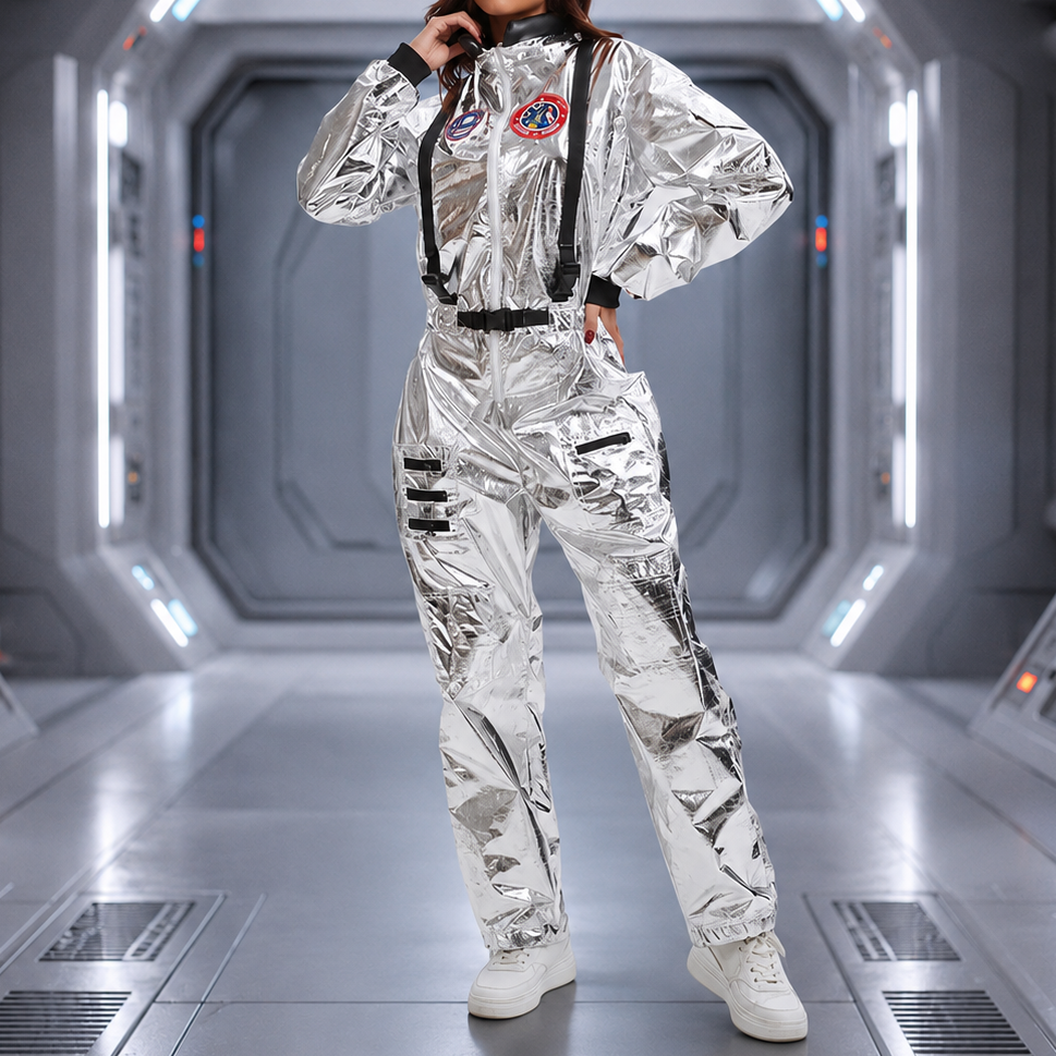 Women's Astronaut Jumpsuit Costume – Zip Front Long Sleeve Halloween Party