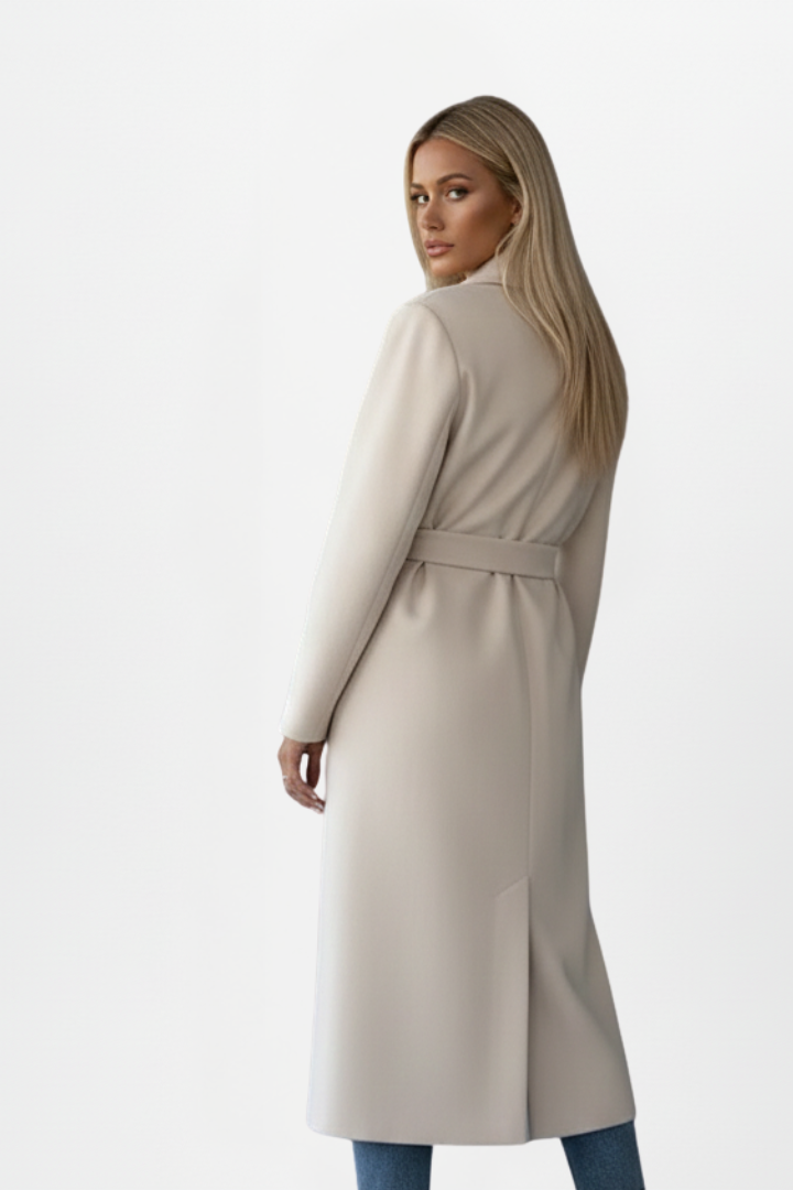 Women's Belted Textured Coat – Double-Breasted Notched Lapel Book Launch